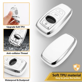 CTRINEWS for Subaru Key Fob Cover with Luxury Diamond Bling Braided Rope Keychain, Upgraded Soft Key Case for Forester XV CrossTrek Ascent Outback Legacy Impreza STI WRX BRZ Shell (Silver, A1)