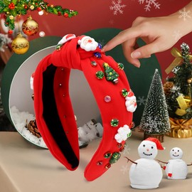 Red Headband Christmas Headbands for Women Girls Xmas Red Green Pearl Rhinestone Crystal Jeweled Headbands Holiday Christmas Accessories Women's Fashion Hair Bands Holiday Gifts