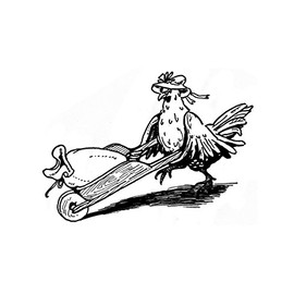 Little Hen Pushing Wheelbarrow Wall Decal - Pen and Ink Style - 18" wide x 13" tall