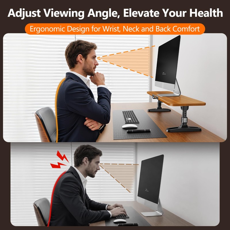 nediea Ergonomic Wooden Monitor Stand Riser with Height Adjustable Button