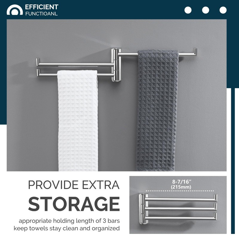 Angle Simple Swivel Hand Towel Rack 3 Bars Polished Chrome,