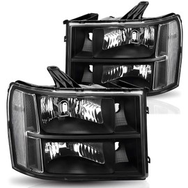 ISHARINGAUTOPARTS Headlight Assembly Compatible with 2007 2008 2009 2010 2011 2012 2013 GMC Sierra 1500, 07-14 GMC Sierra 2500HD/3500HD, Black Housing Clear Corner