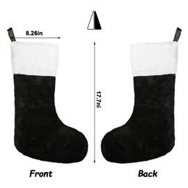 FOIMAS 6pcs Christmas Stockings,18 inch Black Plush Christmas Hanging Stockings with White Cuff for Fireplace Christmas Tree Home Decoration