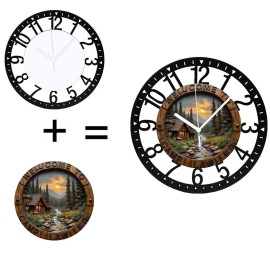 25cm Round Iron Clock Featuring a Set of Chef's Knives in a Blocksheet size: 10 inch, color: Black