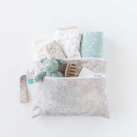 Bumkins Waterproof Wet Bag and Wet Dry Clutch Bags for Baby, Travel, Swim Suit, Cloth Diapers, Pump Parts, Pool, Gym Clothes, Toiletry, Hook to Stroller, Daycare, Zip Packing Pouch, 2-pk Boho Beige