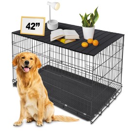 Petmystify Dog Crate Topper with Magnets for 42 Inch Crate - Aluminum Foldable Dog Kennel Topper Decorative Storage Pet Crate Table Black (Only Topper)
