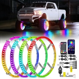 Nilight 4PCS 17.5inch Double Row Wheel Ring Lights Dream Color with APP and Remote Control Neon Lights w/Turn Signal and Braking Function Dual Row for Car Van SUV Truck