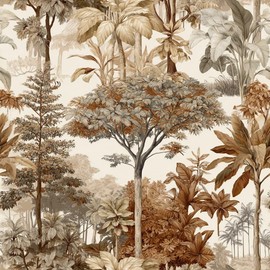 SuxiGlo Vintage Neutral Tropical Jungle Botanical Peel and Stick Wallpaper