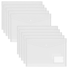 Pack of 10 A4 Document Wallets, Transparent Document Folder A4 with Label Pocket, Waterproof Folder for Documents Organising File, Paper, Receipts, Homework, School Office