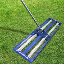Updated Lawn Leveling Rake 30"x10", Lawn Leveler with Aluminum Rollers, Yard Leveling Rake Stainless Steel with 27-80" Adjustable Handle, Heavy-Duty Ground Leveler Suit for Garden,Golf,Lawn,Farm,Blue