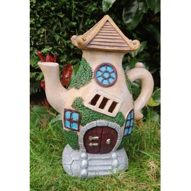 ALT90 Solar Fairy Garden Teapot House and Doors LED Illuminated Outdoor Ornaments Weatherproof [Solar Teapot House]