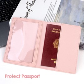 Suitcase Tag and Passport Cover Set, 1 Passport Cover + 1 Suitcase Tag, Passport Cover, Pink Passport Cover with Address Label for Credit Cards, ID, Passport Luggage, Suitcase Bag, rose, Deluxe