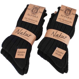 Brubaker Alpaca Socks, Very Thick Fluffy and Warm – Pure Alpaca Wool, 4 Pairs - black, size: 35-38