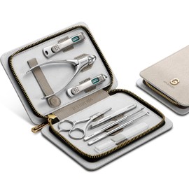 MR.GREEN Set De Manicura Con Estampado De Moda, Cortaúñas Profesional, Kit De Herramientas De Cuidado Personal, Cortador De Uñas De Regalo Con Estuche De Cuero (Beige, Juego De 8 Piezas)