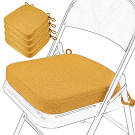 SINOSSO Memory Foam Chair Cushions for Folding Chairs 4 Pack, Thickened 2" Square Pads with Ties for Kitchen Chairs, Indoor Non-Slip Dining Chair Seat Cushions (4 Pcs, Yellow)