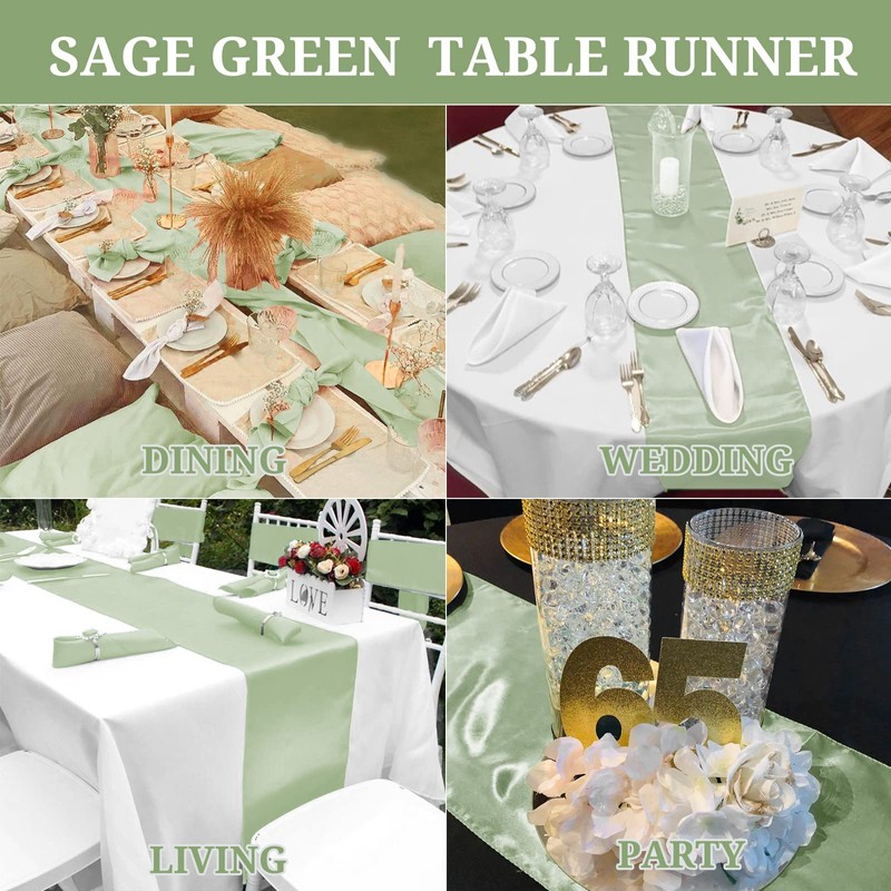 15 Pack Sage Green Satin Table Runners 12 x 108