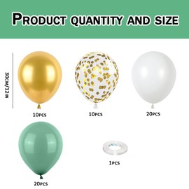 Balloons Green Gold, Pack of 60 Green Balloons Wedding Balloons Gold White 12 Inch Olive Sage Green Gold, for Jungle Safari Birthday Baby Shower Wedding Graduation Party Decorations