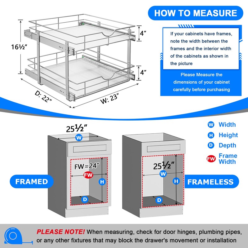 WelFurGeer 2-Tier Kitchen Cabinet Pullout Shelf and Drawer Organizer, Soft