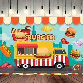 Fast Food Hamburger Photography Backdrop Truck Burger Birthday Diner Party Photo Backdrop Hamburger Truck Backdrop Dessert Shop Fast Food Hot Dog Pizza Burger Photography Backgrounds,7x5ft