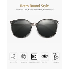 ANRRI Oversized Retro Round Polarized Sunglasses for Men and Women UV400 Glasses with Grey Frame