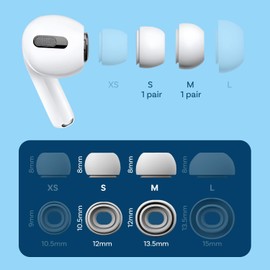 MMOBIEL 2 Pairs Replacement Earbud Tips for AirPods Pro Gen 1&2 Anti-Slip Silicone Ear Tips – Earbuds with Noise Reduction Hole, Portable Storage Box and Fits in Charging Case – 1xS, 1xM – White
