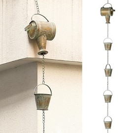 Jemeni 8.5Ft Length Iron Watering Can & Buckers Rain Chain, Replacement Downspout for Gutters Outside