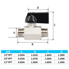 ChillWaves Brass Mini Ball Valve, Shut Off Switch Ball Valve 1/4" NPT Male x 1/4" NPT Male Thread Pipe Fitting(4-PACK)