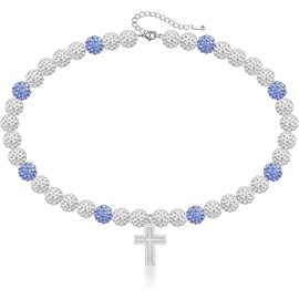 Trendy Baseball Necklaces for Men: 16 Inch Bead & 18 - 20 Inch Cross Styles - Athletic - Inspired Jewelry for Team Enthusiasts - Color: White/Light Purple, Size: 16inch-18inch