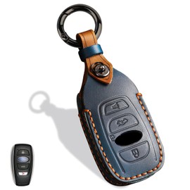 Aoocar Leather Key Fob Cover, Compatible with Subaru Forester CrossTrek Outback Ascent Legacy Impreza WRX BRZ STI, etc, Retro Style No Screw Design Smart Key Holder Protector(4 Button, Blue)
