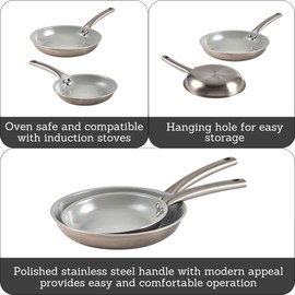 IMUSA 8” & 10” Stainless Steel Frying Pan Set with Gray Ceramic Non Stick Coating, 2 Ply Aluminum Construction, Oven Safe and Induction Compatible Skillet Duo