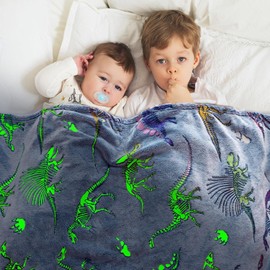 Gdindff Glow in The Dark Blanket Dinosaur Blanket for Boys Girls Kids Cute Dino Throw Blankets for Couch, Kids Fleece Blankets, Soft Warm Plush Dinosaur Toddler Blanket Luminous 40"x50"