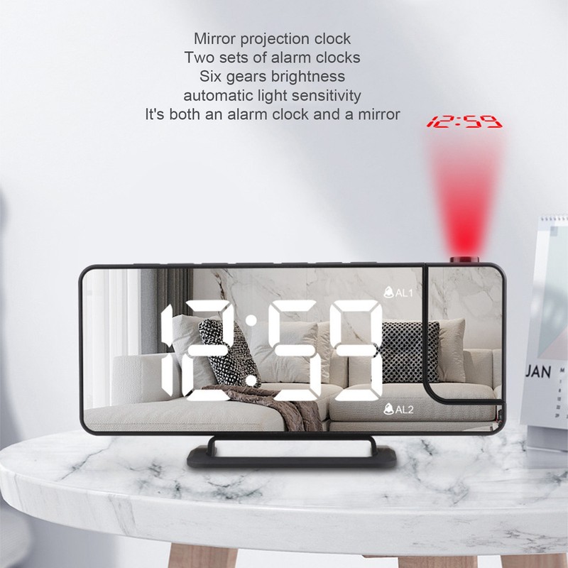 Projection Alarm Clock LED Digital Mirror Alarm Clock Rechargeable 6