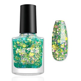 Glitter Water-based Nail Polish - Green Pink Holographic Glitter Nail Polish for Nails - Quick Drying Nail Polish - Non-Toxic Sequin Nail Polish for Women Party (Green Pink, 8 ml)