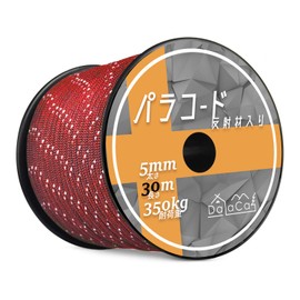 DaLaCa Paracord Tent Rope, Reflective Material, Thickness 0.16 / 0.20 in. (4 / 5 mm), Length 98.4 / 164.0 ft. (30 / 50 m), Load Capacity 771.6 lbs (350 kg), Red, 98.4 ft. (30 m)