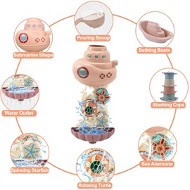 AESTEMON Bath Toys for Toddlers 1-3 - Kids Toddler Baby Bath Toys for 1 2 3 Year Old Girl Boy Gifts, Toddler Bathtub Bath Toys 1 2 Year Old Boy Girl Toys with Cute Sea Animal Spinning Gears n Cups