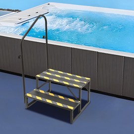 DYNAMI RV Stairs 2 Step Ladder, Steel Black Porch Steps with Handrails and Reflective Strips, Above Ground Portable Step Stool,for Camper,Swimming Pools(Single Sided Handrail w/Reflective Strips)