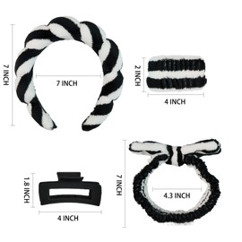 Yaqulen 7 Pcs Spa Set, Facial Headband and Wristband Set, Skincare Accessories, College Style Girl Gift, Hair Accessories for Women and Girls（Black White Stripe ）