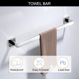 Bathroom Towel Bar Set Toilet Paper Holder with Shelf, Polished Chrome Bathroom Accessories Set, 23.6 Inch Towel Bar Towel Ring Towel Hook 5-Piece Bathroom Hardware Set