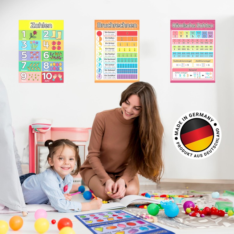 LOGIJO 12 Educational Montessori Maths Learning Posters Set A4 with