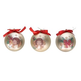 THUN, Set of 3 Gold Christmas Baubles in Polyester, Large Version, Christmas Decoration for Christmas Tree, Gift Idea, Diameter 10 cm