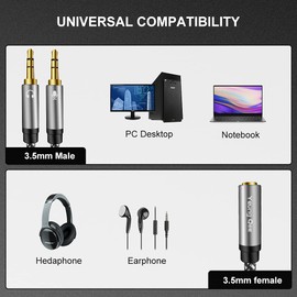 Yeung Qee Headphone Mic Splitter CTIA Standard 3.5mm Female to 2 Dual 3.5mm Jack Male Microphone Audio Y Splitter Adapter Cable Compatible with PC,Laptop Desktop,Gaming Headset,Speaker(30cm,silver)