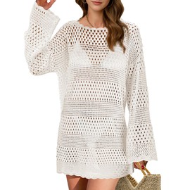 Buauty Womens Swimsuit Coverup Crochet Swim Cover Ups Bikini Bathing Suits Swimwear 2024 Summer Beach Dress Vacation Outfits White