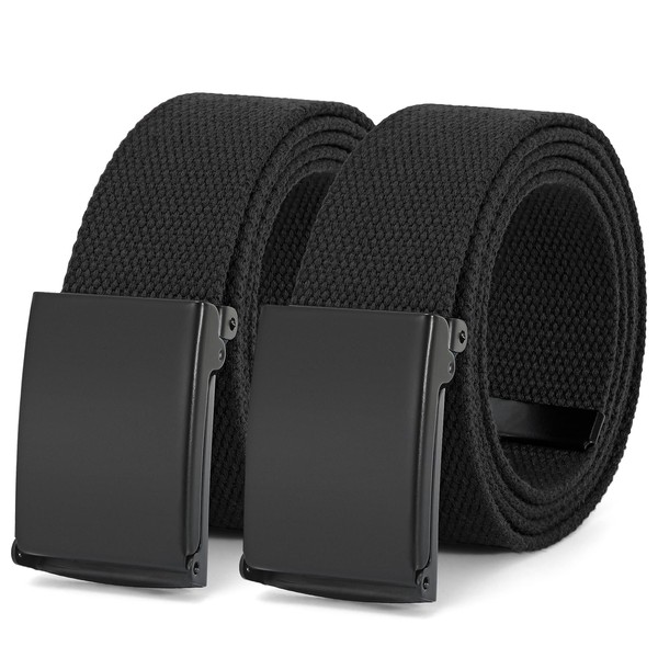 JASGOOD 2 Pack Canvas Web Belts Flip-Top Solid Black Military
