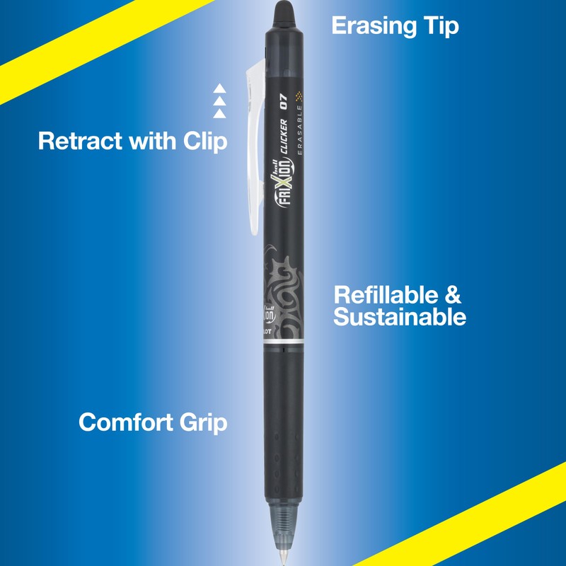 Pilot FriXion Clicker 0.7mm, Erasable Gel Pens, Fine Point (6-Pack,