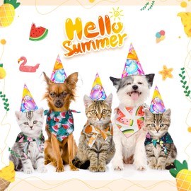 16 Pieces Fruit Dog Bandanas Washable Hawaii Pet Scarf Adjustable Summer Triangle Dog Bibs Assortment Pet Kerchief Dog Bandana Accessories for Summer Small Medium Size Pets