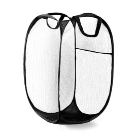 LXLOVESM Pop Up Hamper, Mesh Popup Laundry Hamper, Clothes Basket, Collapsible Hamper for Laundry, Foldable Hamper for Travel and Storage (Black)