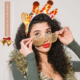 Firuilo Light Up Headbands Giraffe Ears Hair Bands Christmas Antlers Head Bands LED Flash Glowing Hairbands Cute Animal Horns Costume Hair Accessories for Women(Type A)