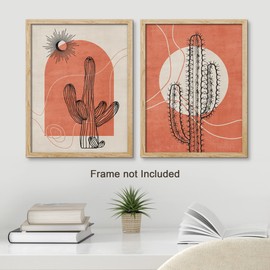 SIGNWIN Poster Set Mid-Century Desert Landscape Texas Saguaro Cactus Abstract Geometric Illustrations Modern Art Pop Art Minimalism Multicolor Nature Wilderness for Bedroom - 12"x16"x 2