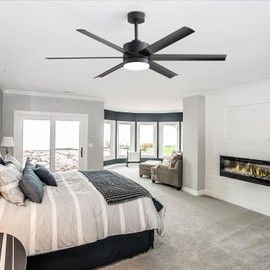 Breezary 60" Smart Ceiling Fan with Light Flush Mount Low Profile Fan Ultra Quiet DC Motor & Remote Control Ceiling Fan Light Combo for Bedroom/Kitchen Modern Industrial Farmhouse Design(Matt Black)