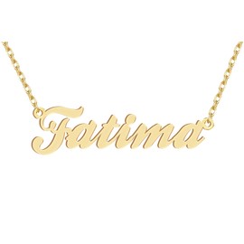 Dancing Wolf 18k Gold Plated Fatima Name Necklace Stainless Steel Nameplate Necklaces Jewelry for Womens Moms